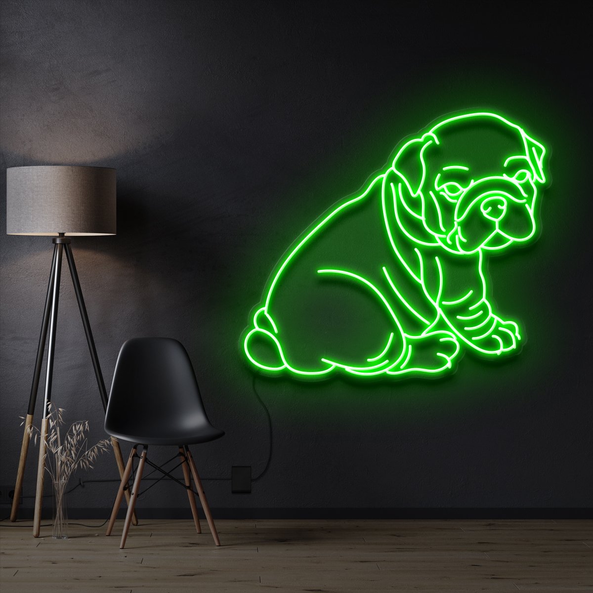"Bulldog Puppy" Pet Neon Sign 60cm / Green / Cut to Shape by Neon Icons