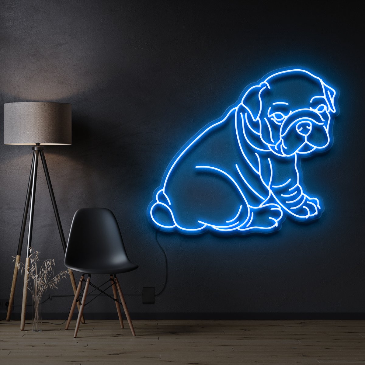 "Bulldog Puppy" Pet Neon Sign 60cm / Ice Blue / Cut to Shape by Neon Icons