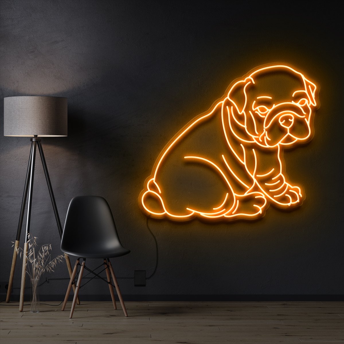 "Bulldog Puppy" Pet Neon Sign 60cm / Orange / Cut to Shape by Neon Icons