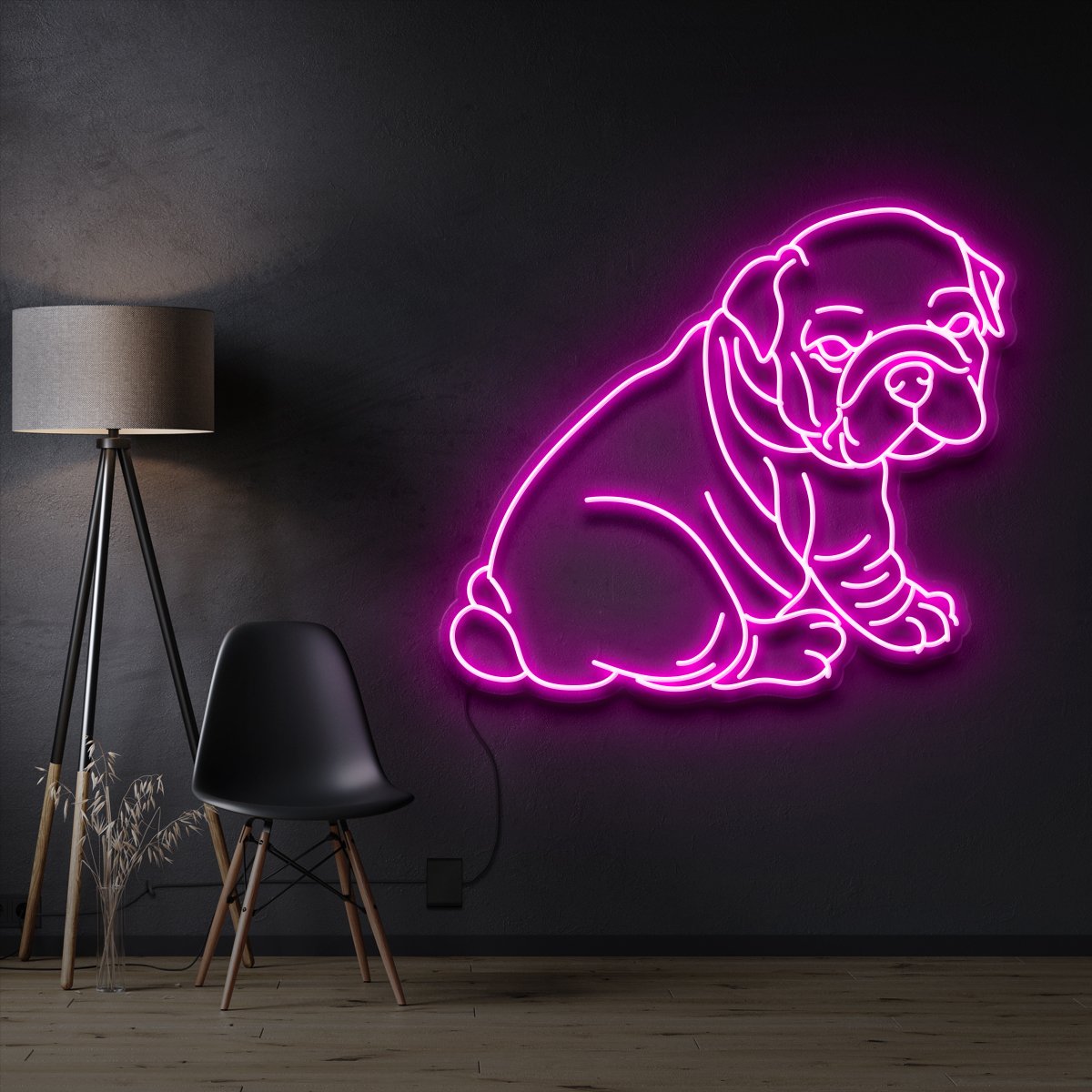 "Bulldog Puppy" Pet Neon Sign 60cm / Pink / Cut to Shape by Neon Icons