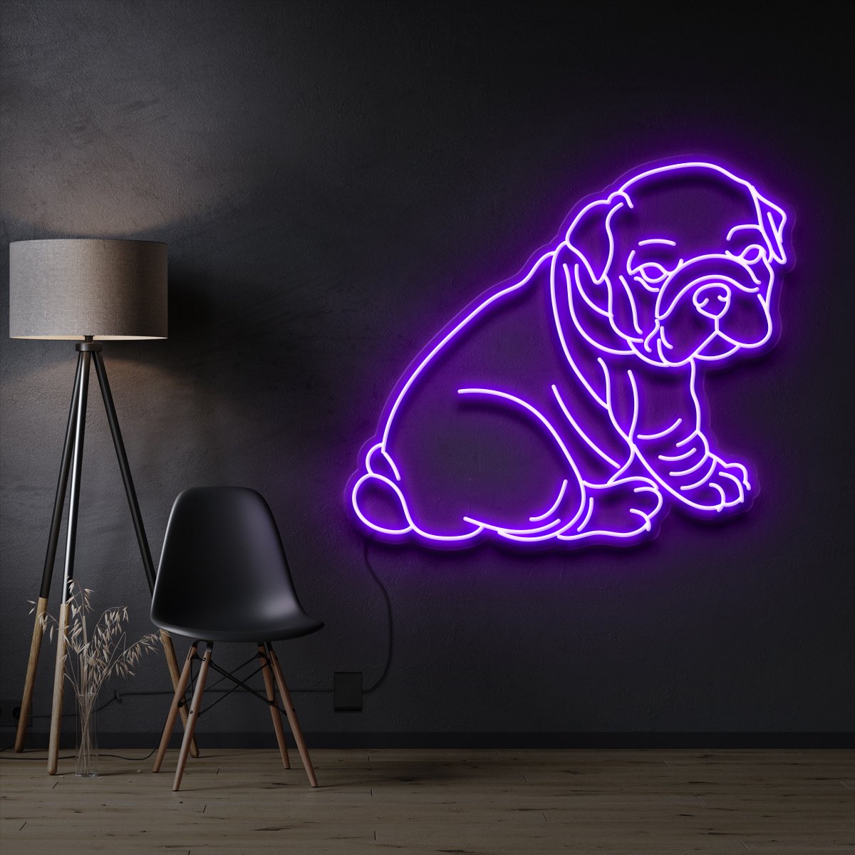 "Bulldog Puppy" Pet Neon Sign 60cm / Purple / Cut to Shape by Neon Icons