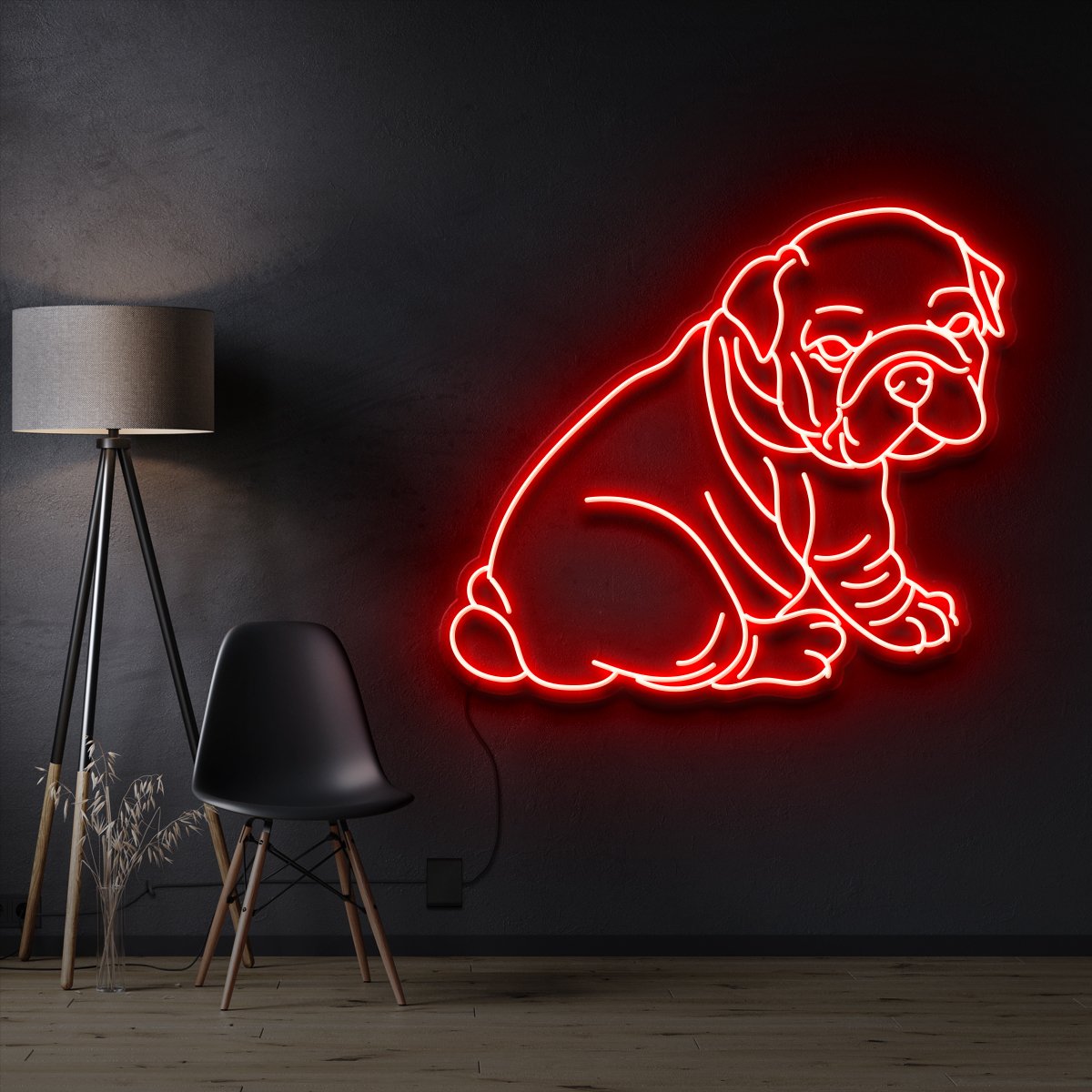 "Bulldog Puppy" Pet Neon Sign 60cm / Red / Cut to Shape by Neon Icons