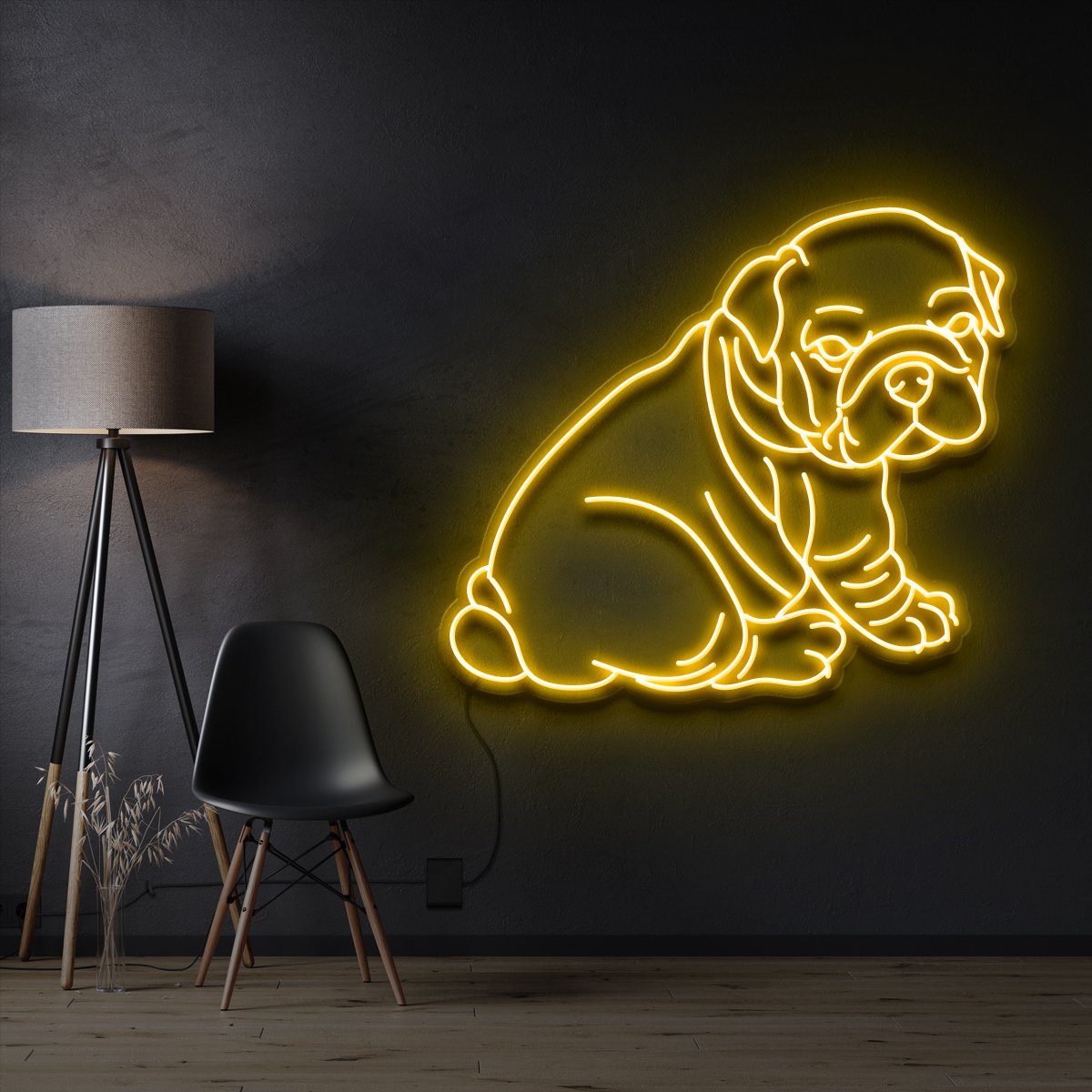 "Bulldog Puppy" Pet Neon Sign 60cm / Yellow / Cut to Shape by Neon Icons