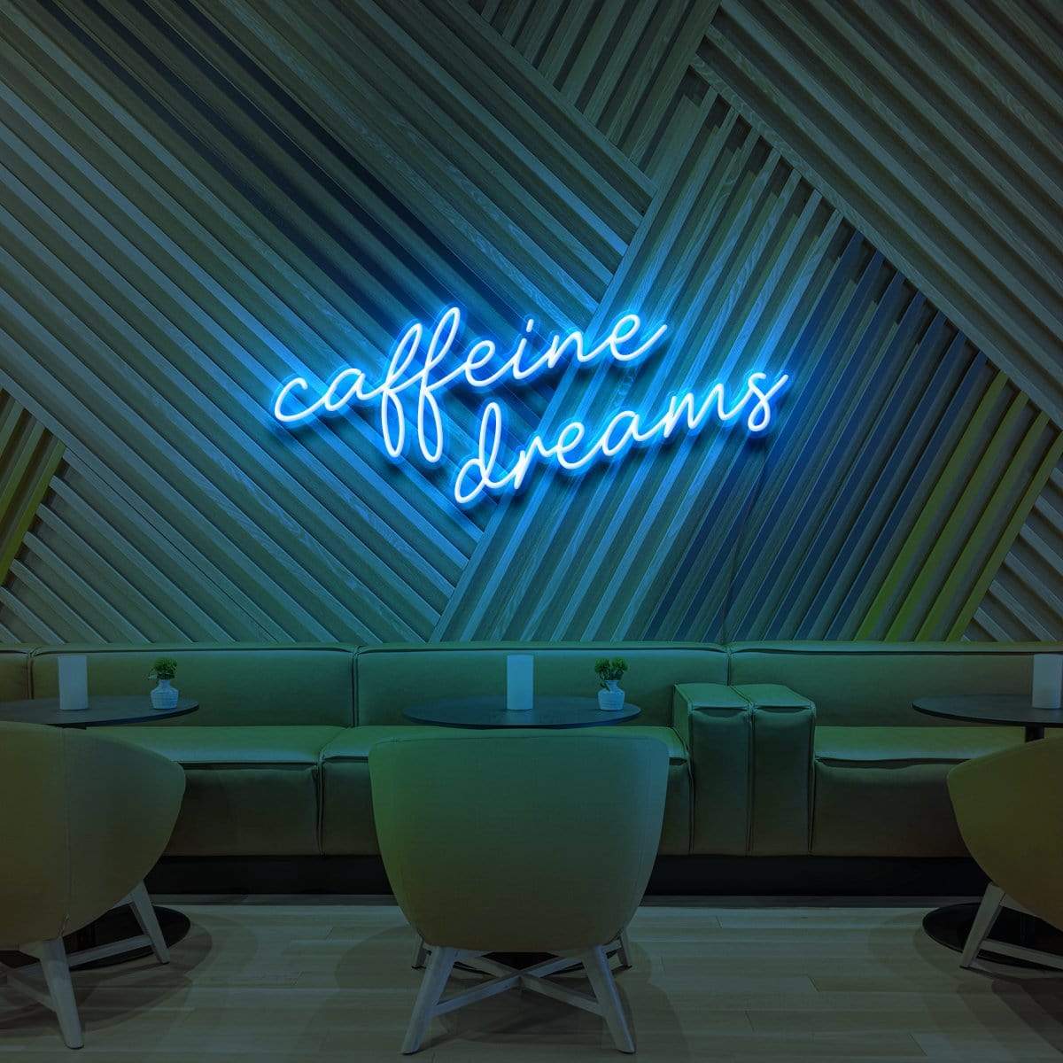 "Caffeine Dreams" Neon Sign for Cafés 60cm (2ft) / Ice Blue / LED Neon by Neon Icons