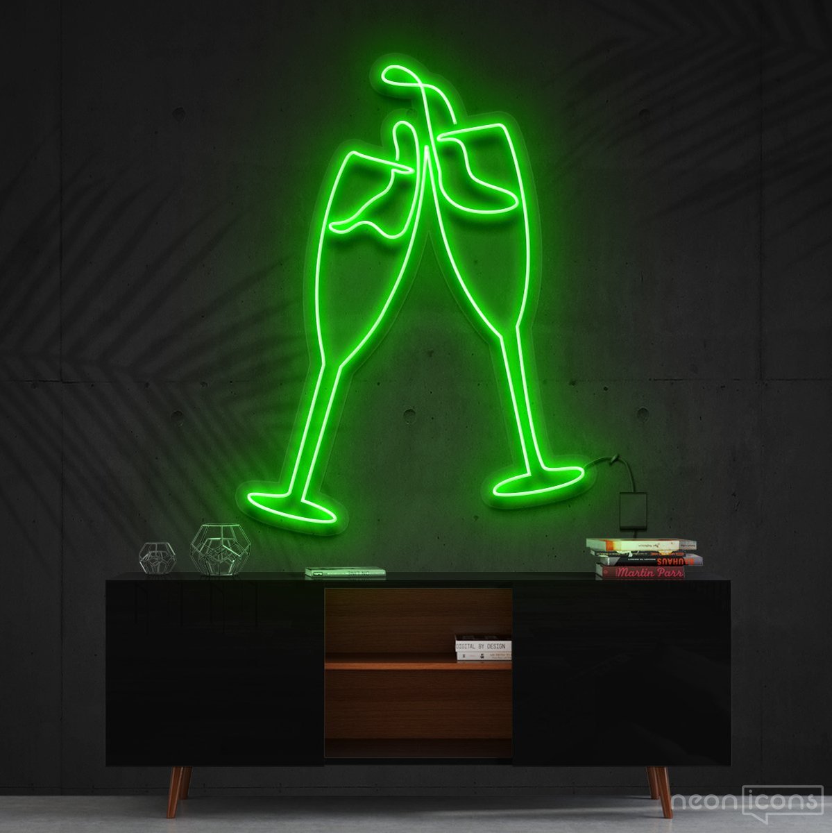 "Champagne Cheers" Neon Sign 60cm (2ft) / Green / Cut to Shape by Neon Icons