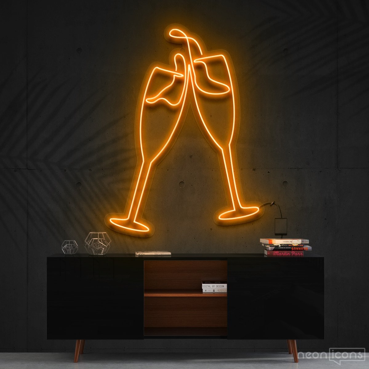 "Champagne Cheers" Neon Sign 60cm (2ft) / Orange / Cut to Shape by Neon Icons