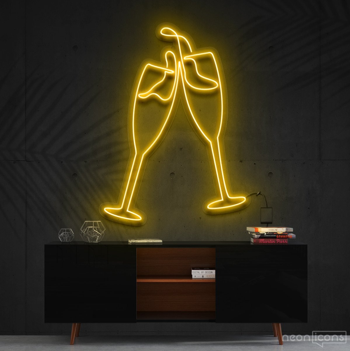 "Champagne Cheers" Neon Sign 60cm (2ft) / Yellow / Cut to Shape by Neon Icons