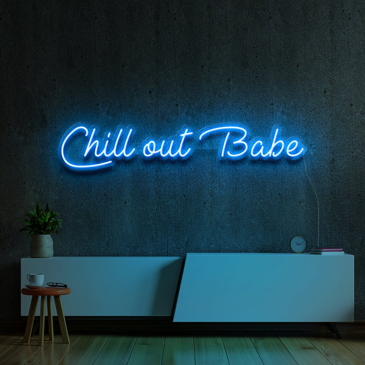 "Chill Out Babe" Neon Sign 60cm (2ft) / Ice Blue / LED Neon by Neon Icons
