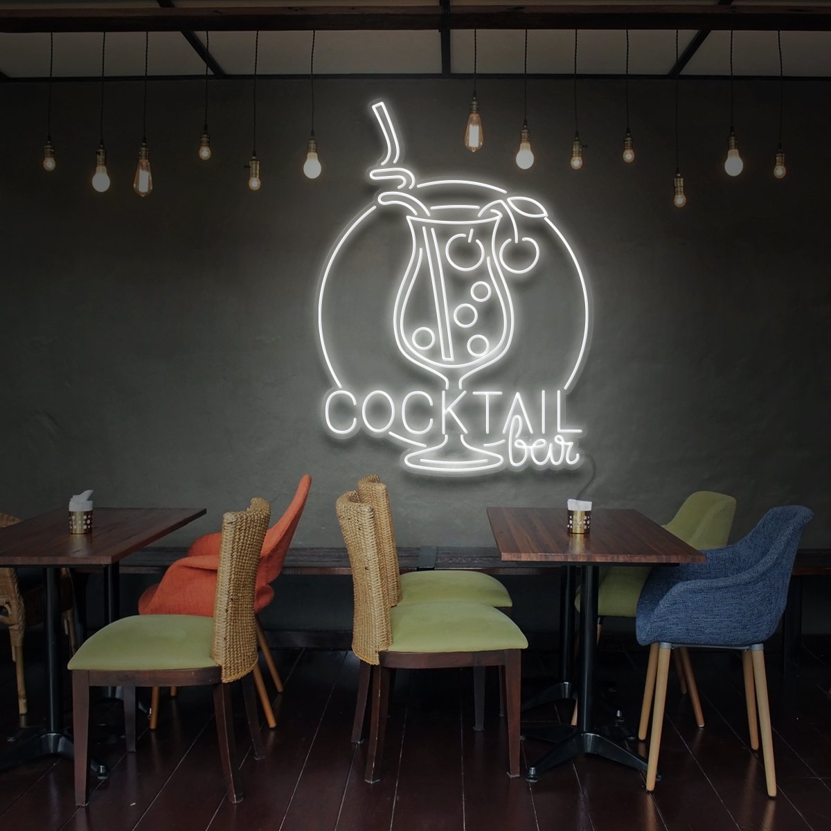 "Cocktail Bar" Neon Sign for Bars & Restaurants 90cm (3ft) / White / LED Neon by Neon Icons