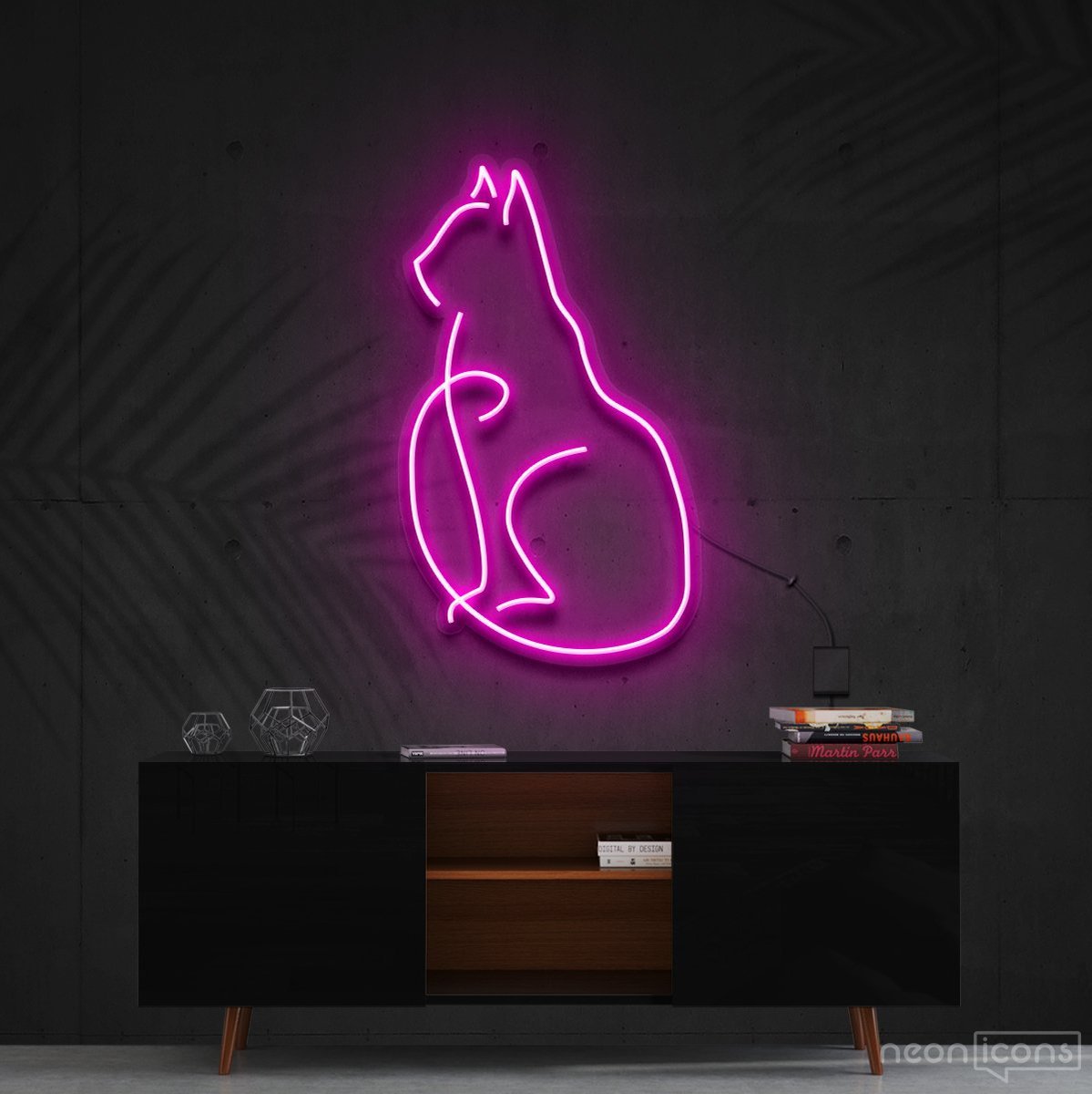 "Curious Cat" Neon Sign 60cm (2ft) / Pink / Cut to Shape by Neon Icons