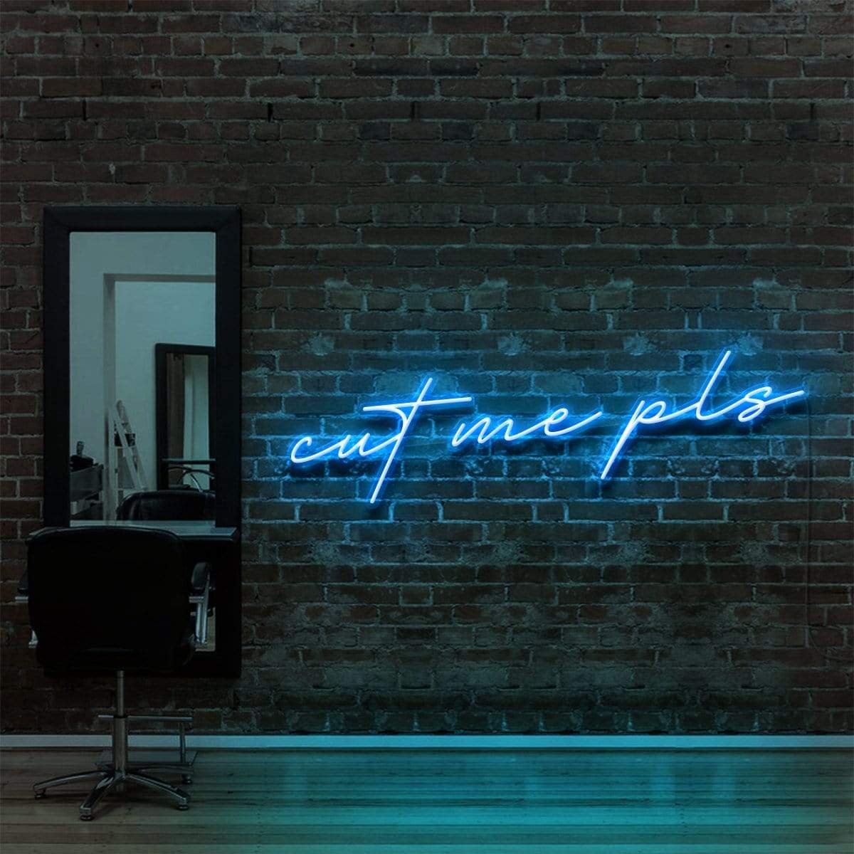 "Cut Me Pls" Neon Sign for Hair Salons & Barbershops 90cm (3ft) / Ice Blue / LED Neon by Neon Icons