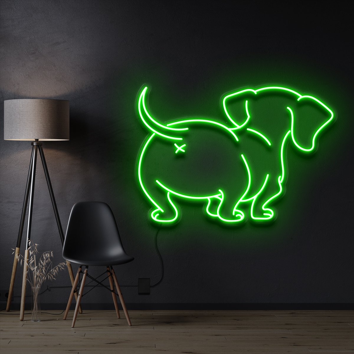 "Dachshund Butt" Pet Neon Sign 60cm / Green / Cut to Shape by Neon Icons
