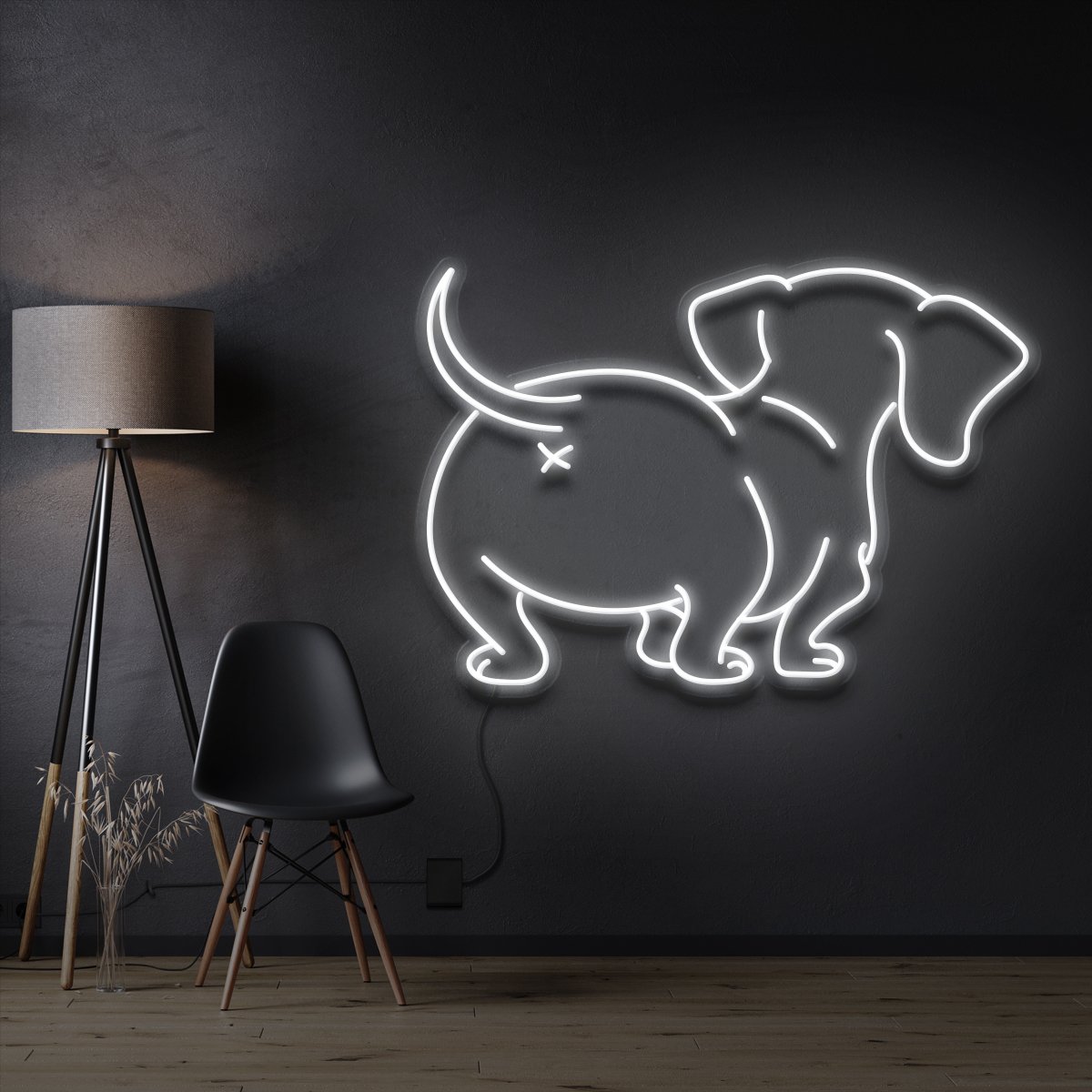 "Dachshund Butt" Pet Neon Sign 60cm / White / Cut to Shape by Neon Icons