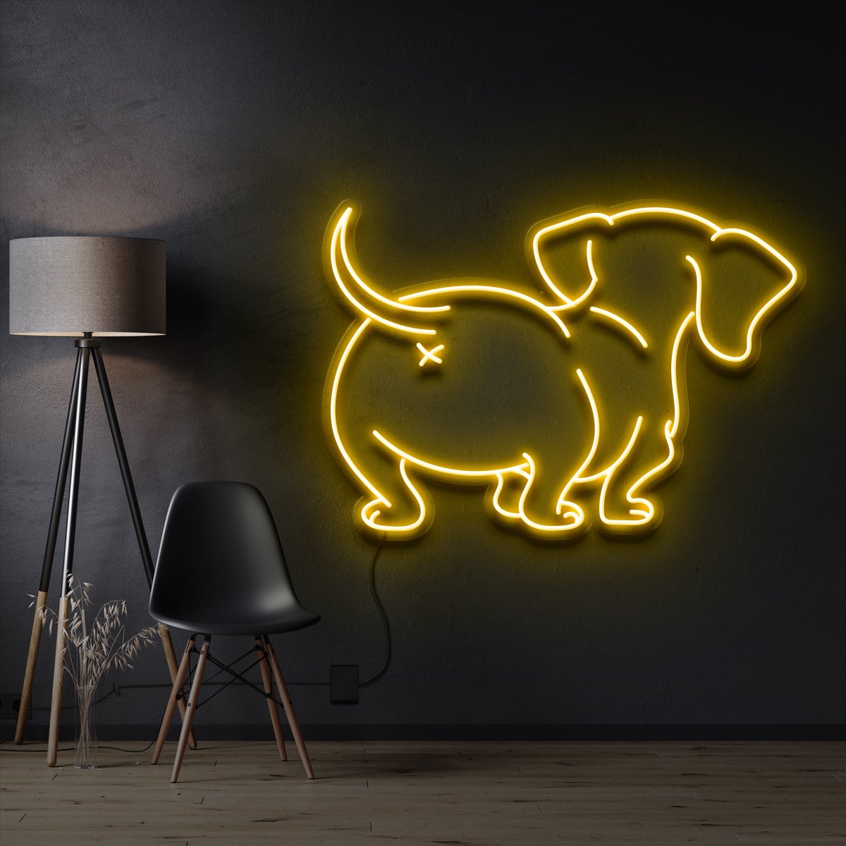 "Dachshund Butt" Pet Neon Sign 60cm / Yellow / Cut to Shape by Neon Icons