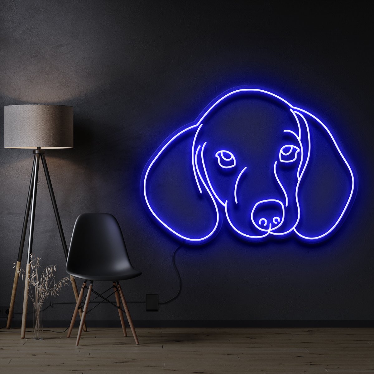 "Dachshund Face" Pet Neon Sign 60cm / Blue / Cut to Shape by Neon Icons