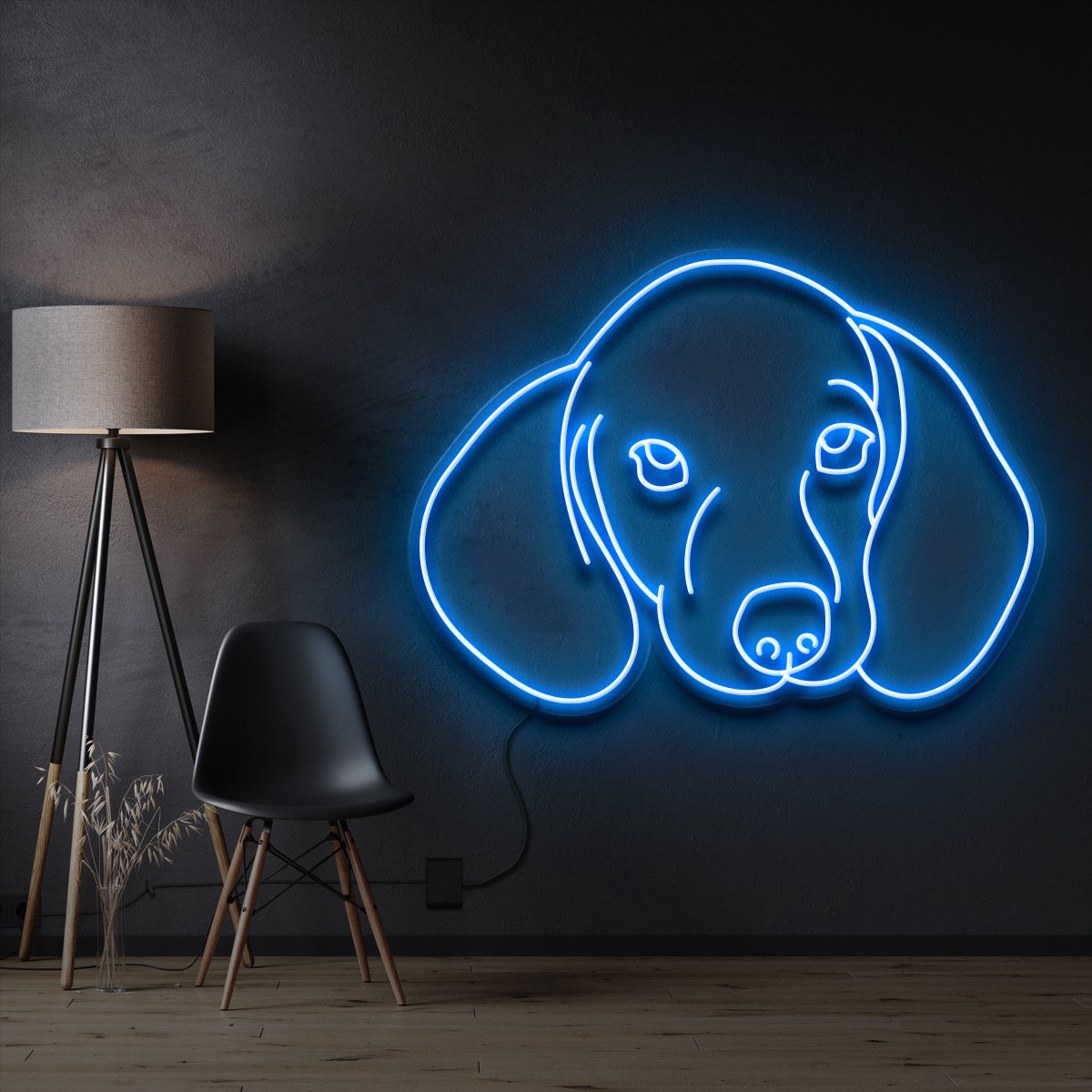 "Dachshund Face" Pet Neon Sign 60cm / Ice Blue / Cut to Shape by Neon Icons