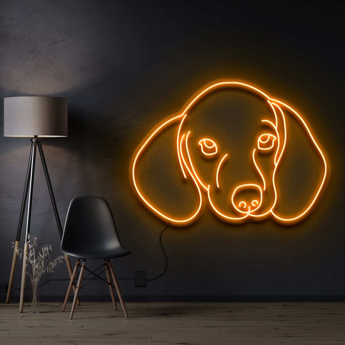 "Dachshund Face" Pet Neon Sign 60cm / Orange / Cut to Shape by Neon Icons