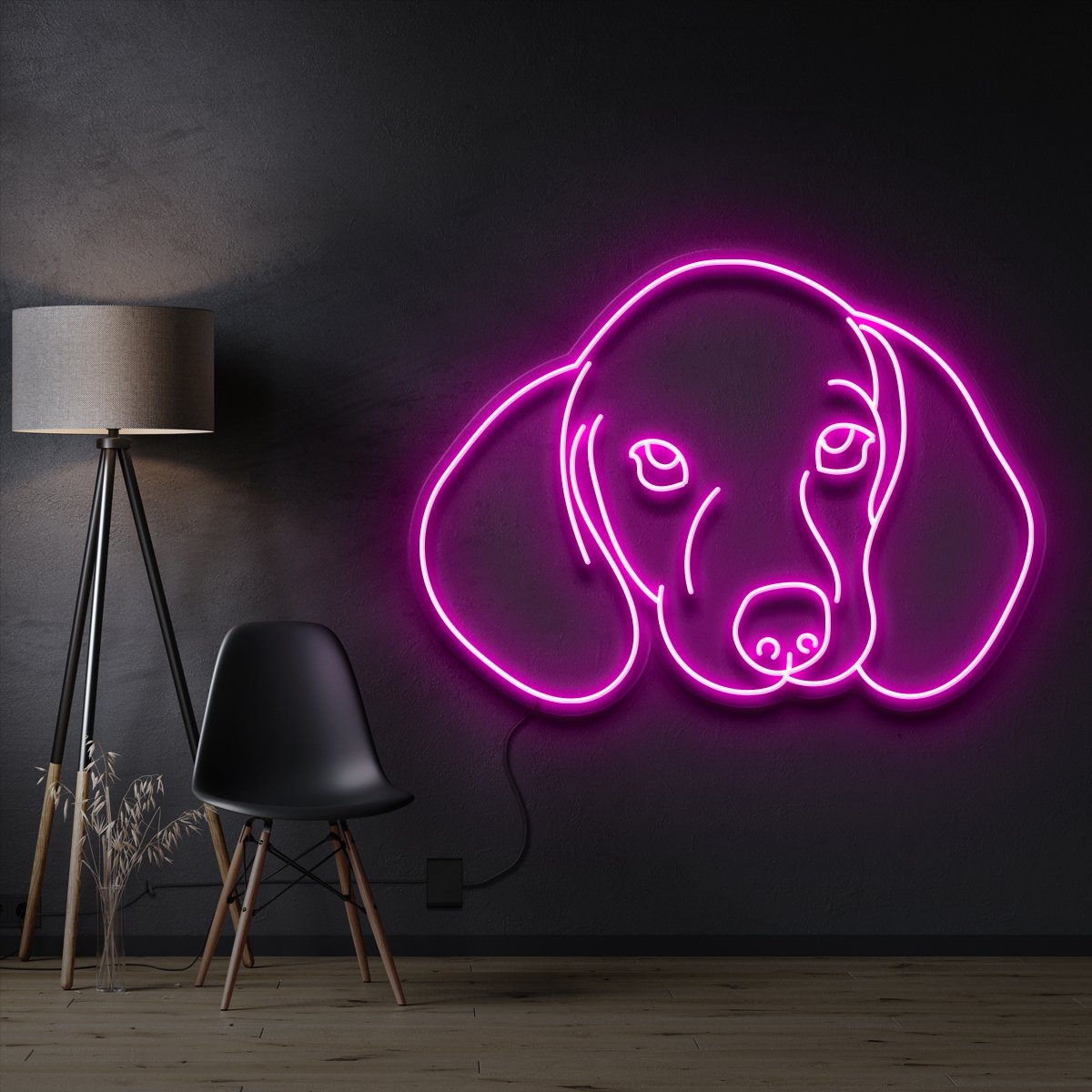 "Dachshund Face" Pet Neon Sign 60cm / Pink / Cut to Shape by Neon Icons