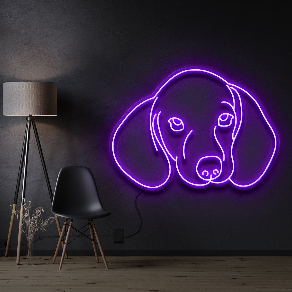 "Dachshund Face" Pet Neon Sign 60cm / Purple / Cut to Shape by Neon Icons