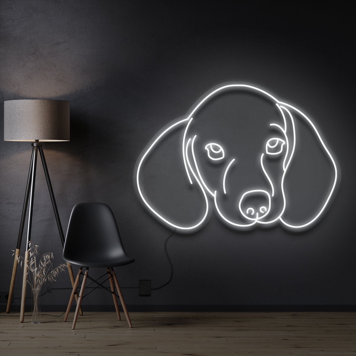 "Dachshund Face" Pet Neon Sign 60cm / White / Cut to Shape by Neon Icons