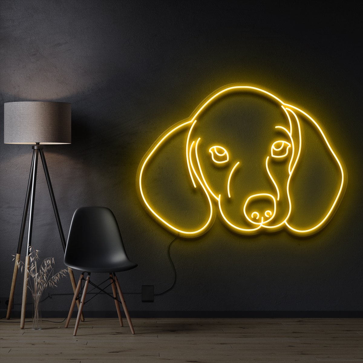 "Dachshund Face" Pet Neon Sign 60cm / Yellow / Cut to Shape by Neon Icons