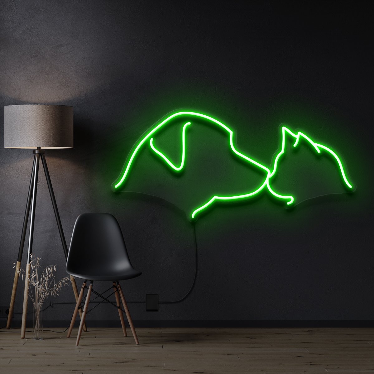 "Dog & Cat" Pet Neon Sign 60cm / Green / Cut to Shape by Neon Icons