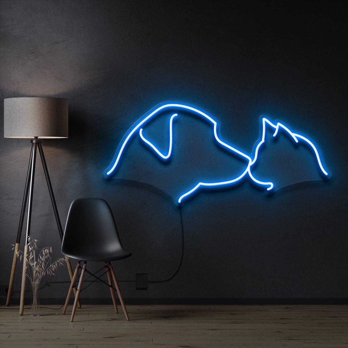 "Dog & Cat" Pet Neon Sign 60cm / Ice Blue / Cut to Shape by Neon Icons