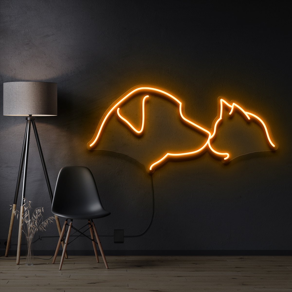 "Dog & Cat" Pet Neon Sign 60cm / Orange / Cut to Shape by Neon Icons