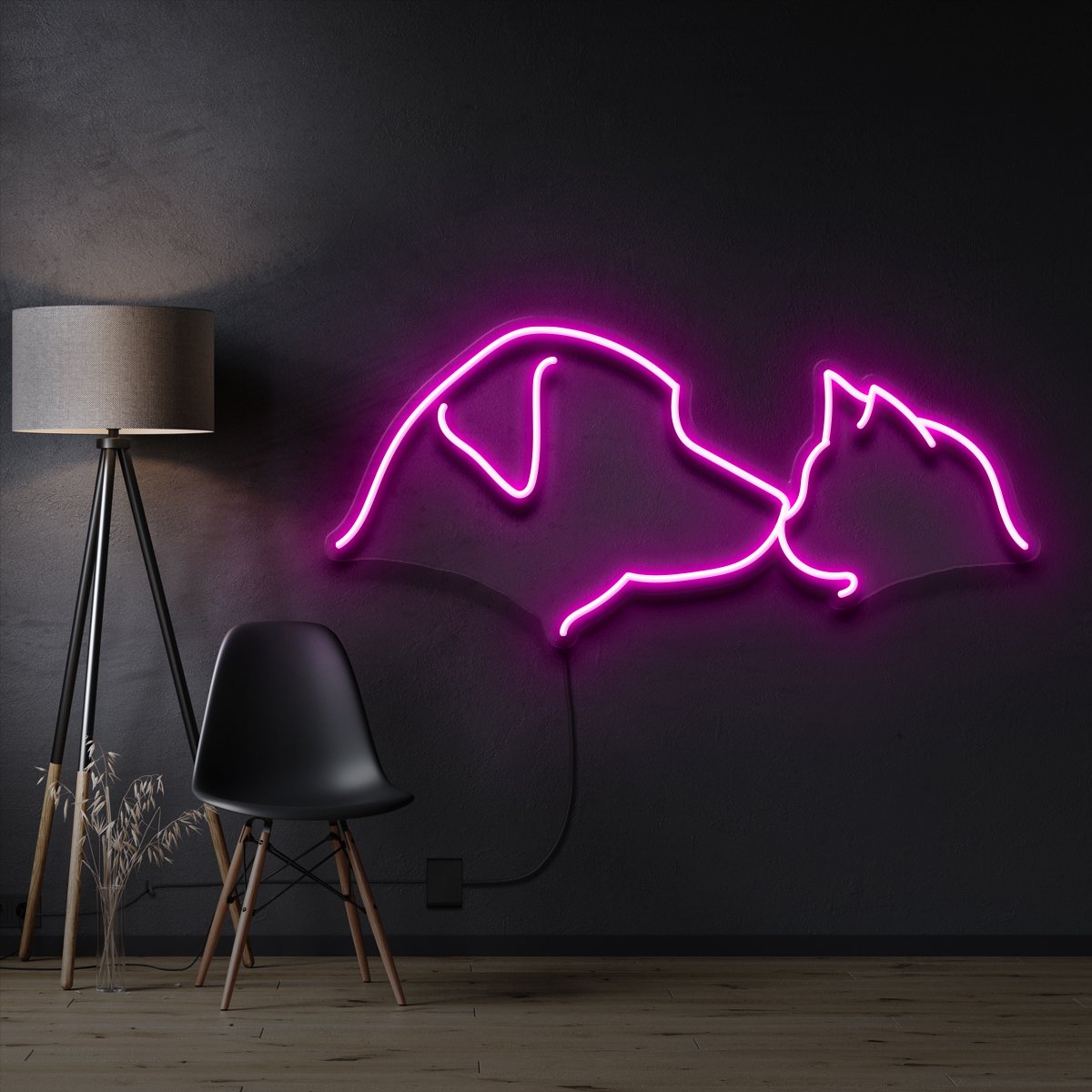 "Dog & Cat" Pet Neon Sign 60cm / Pink / Cut to Shape by Neon Icons