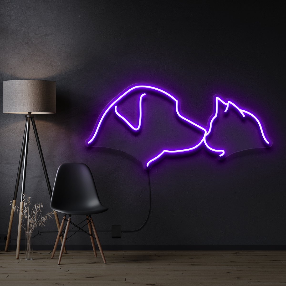 "Dog & Cat" Pet Neon Sign 60cm / Purple / Cut to Shape by Neon Icons