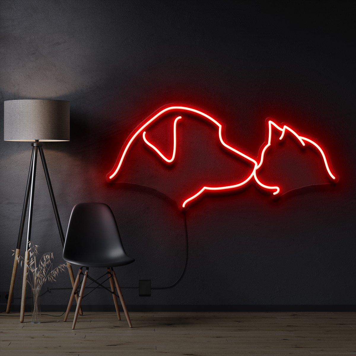 "Dog & Cat" Pet Neon Sign 60cm / Red / Cut to Shape by Neon Icons
