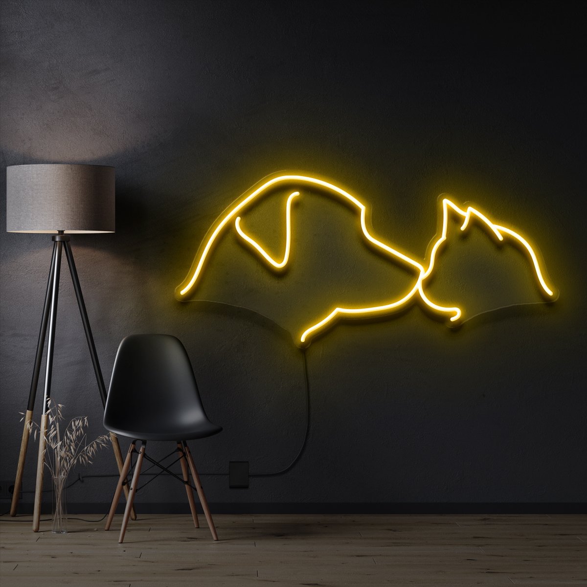 "Dog & Cat" Pet Neon Sign 60cm / Yellow / Cut to Shape by Neon Icons