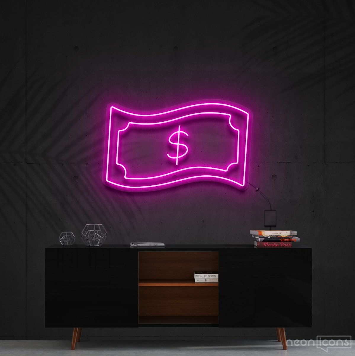 "Dollar Bill" Neon Sign 60cm (2ft) / Pink / Cut to Shape by Neon Icons