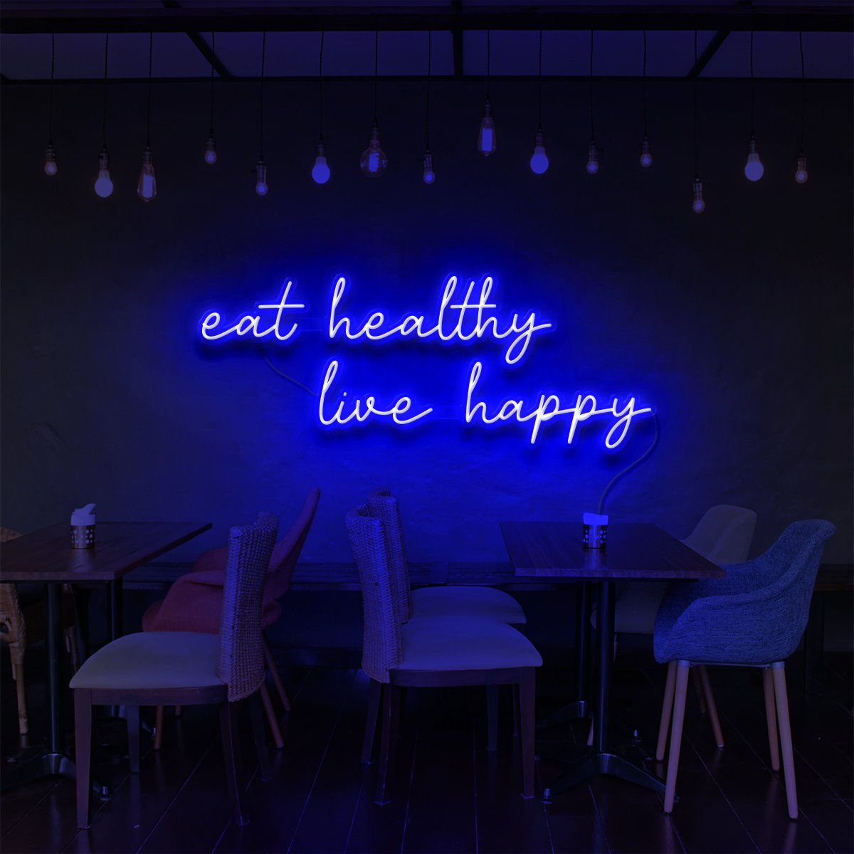 "Eat Healthy, Live Happy" Neon Sign for Bars & Restaurants by Neon Icons