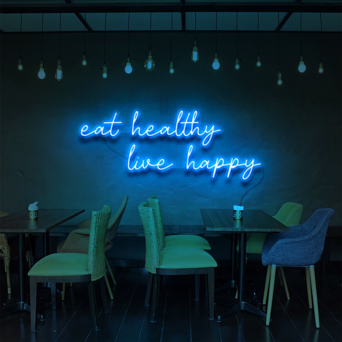 "Eat Healthy, Live Happy" Neon Sign for Bars & Restaurants by Neon Icons