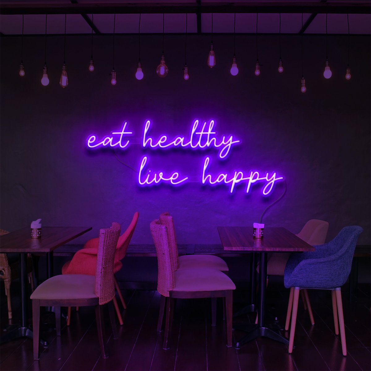 "Eat Healthy, Live Happy" Neon Sign for Bars & Restaurants by Neon Icons