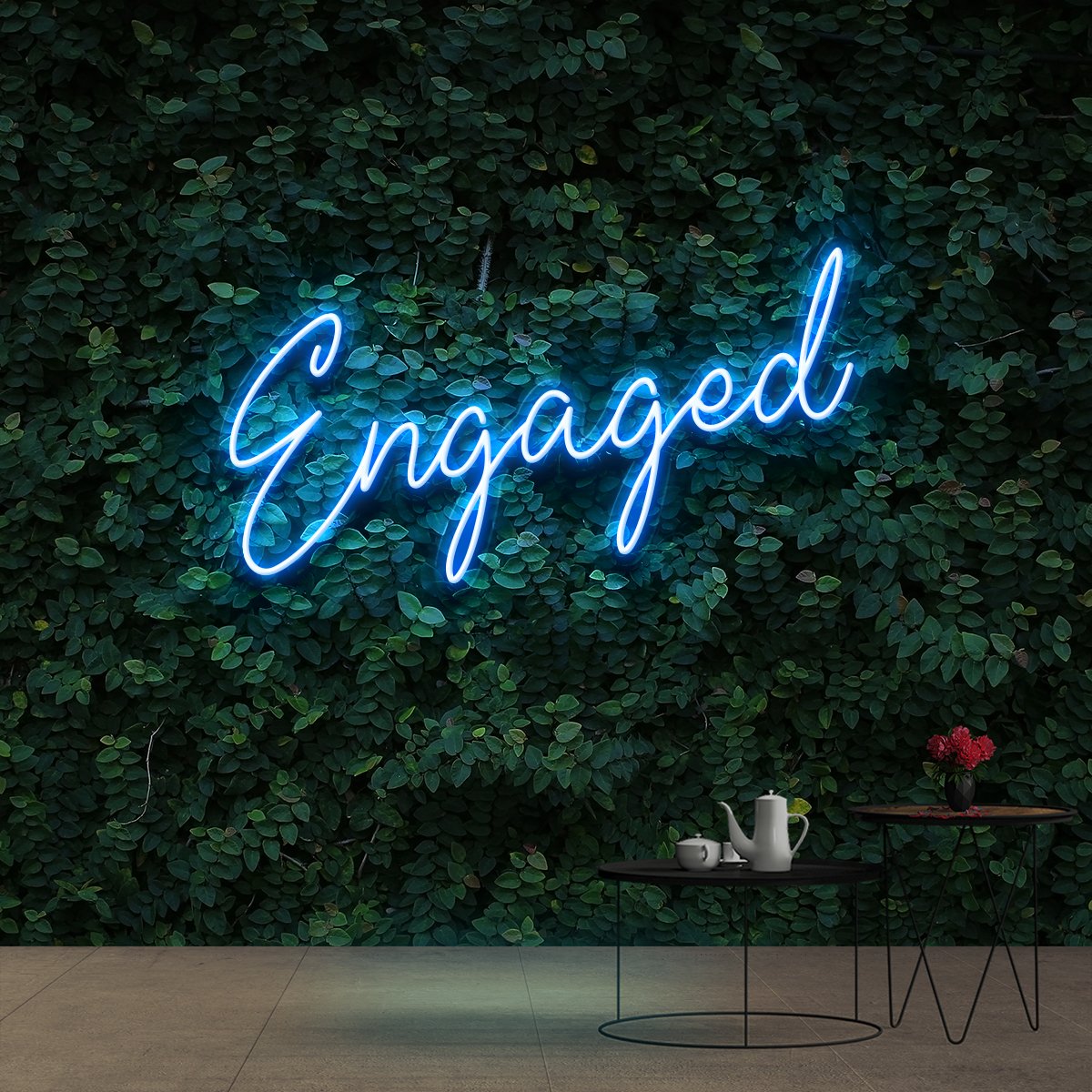 "Engaged" Neon Sign 60cm (2ft) / Ice Blue / Cut to Shape by Neon Icons