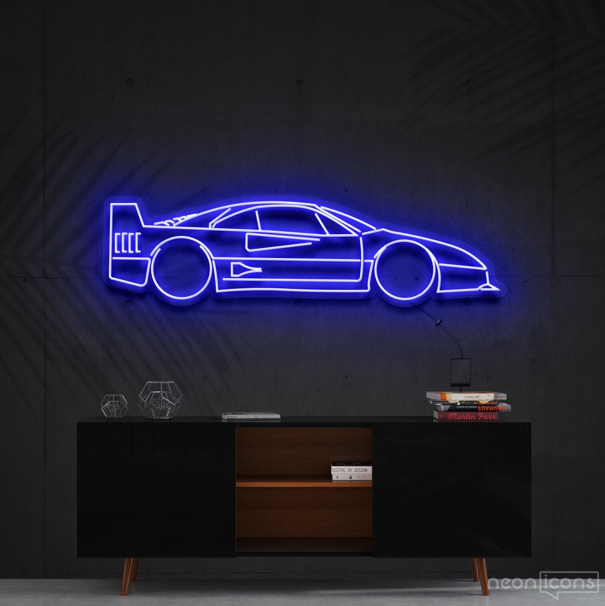 "Ferrari F40" Neon Sign 90cm (3ft) / Blue / Cut to Shape by Neon Icons