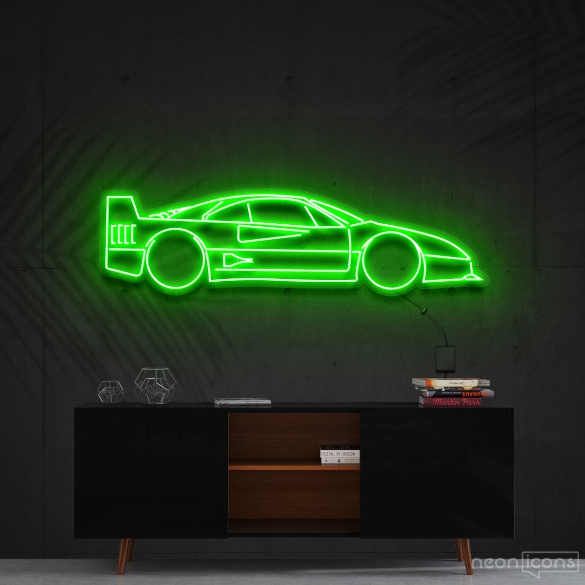 "Ferrari F40" Neon Sign 90cm (3ft) / Green / Cut to Shape by Neon Icons