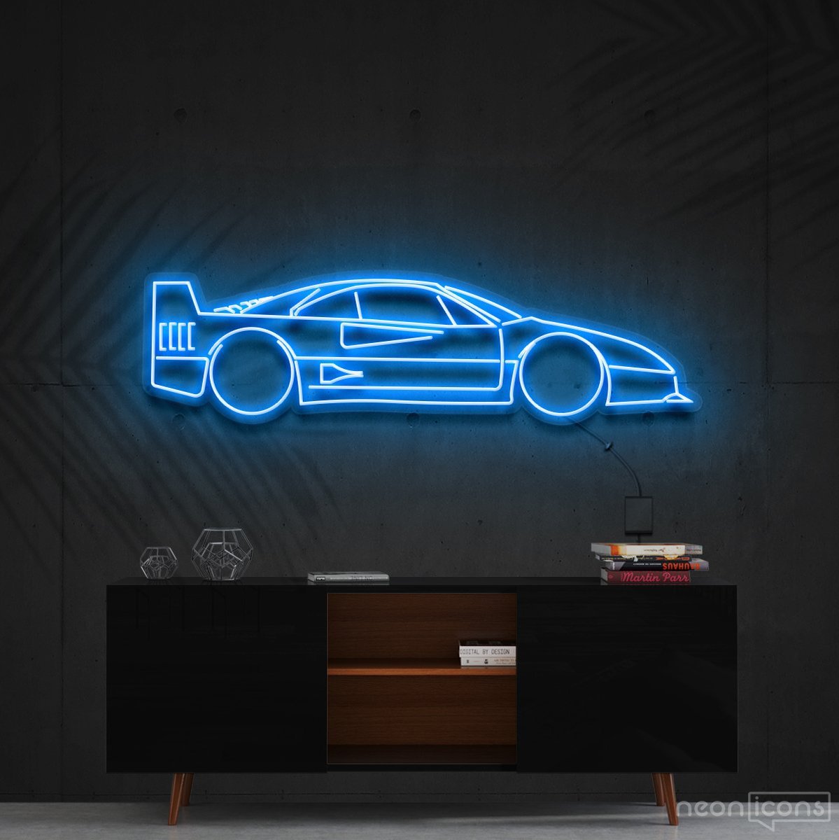 "Ferrari F40" Neon Sign 90cm (3ft) / Ice Blue / Cut to Shape by Neon Icons