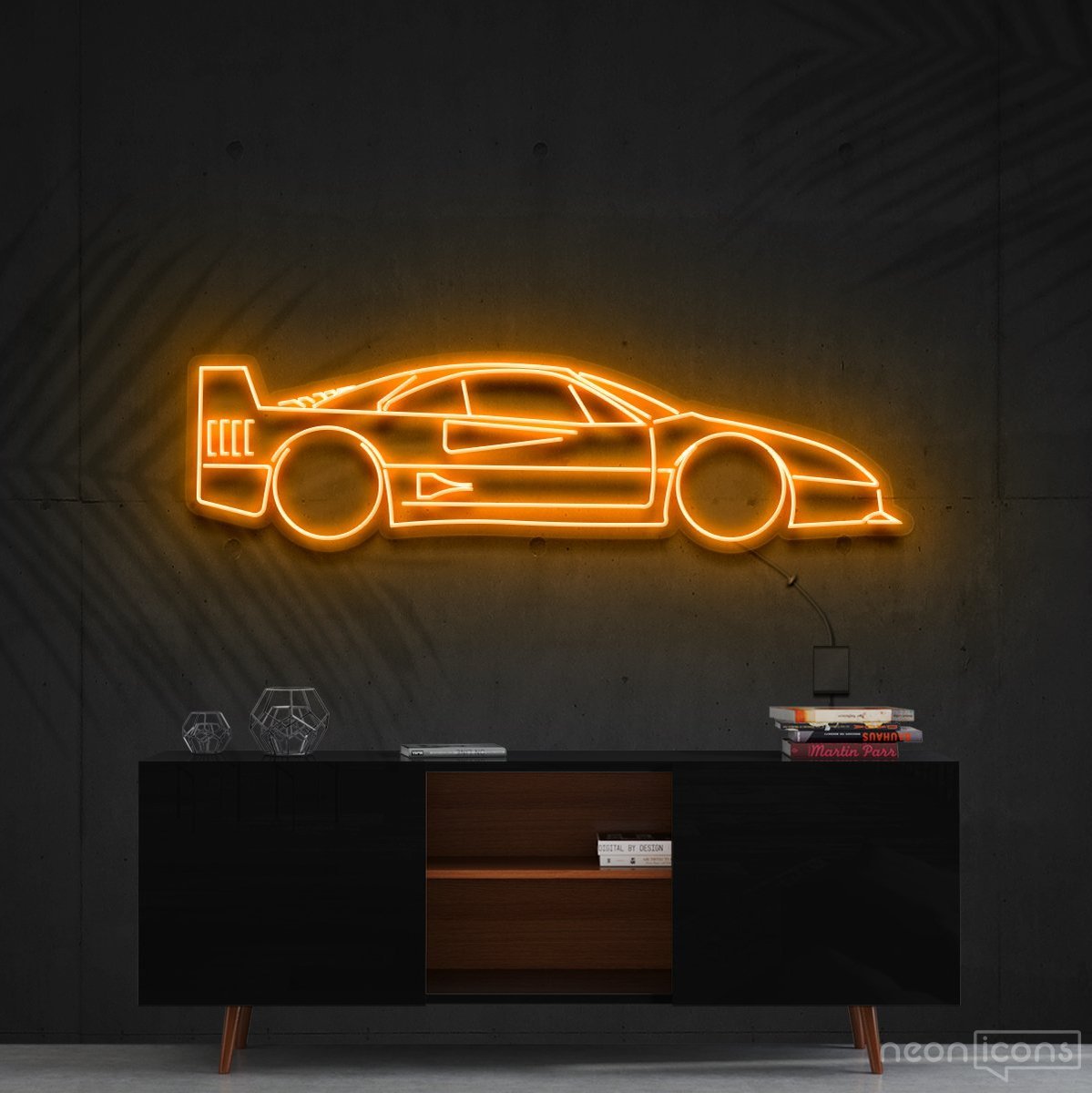 "Ferrari F40" Neon Sign 90cm (3ft) / Orange / Cut to Shape by Neon Icons