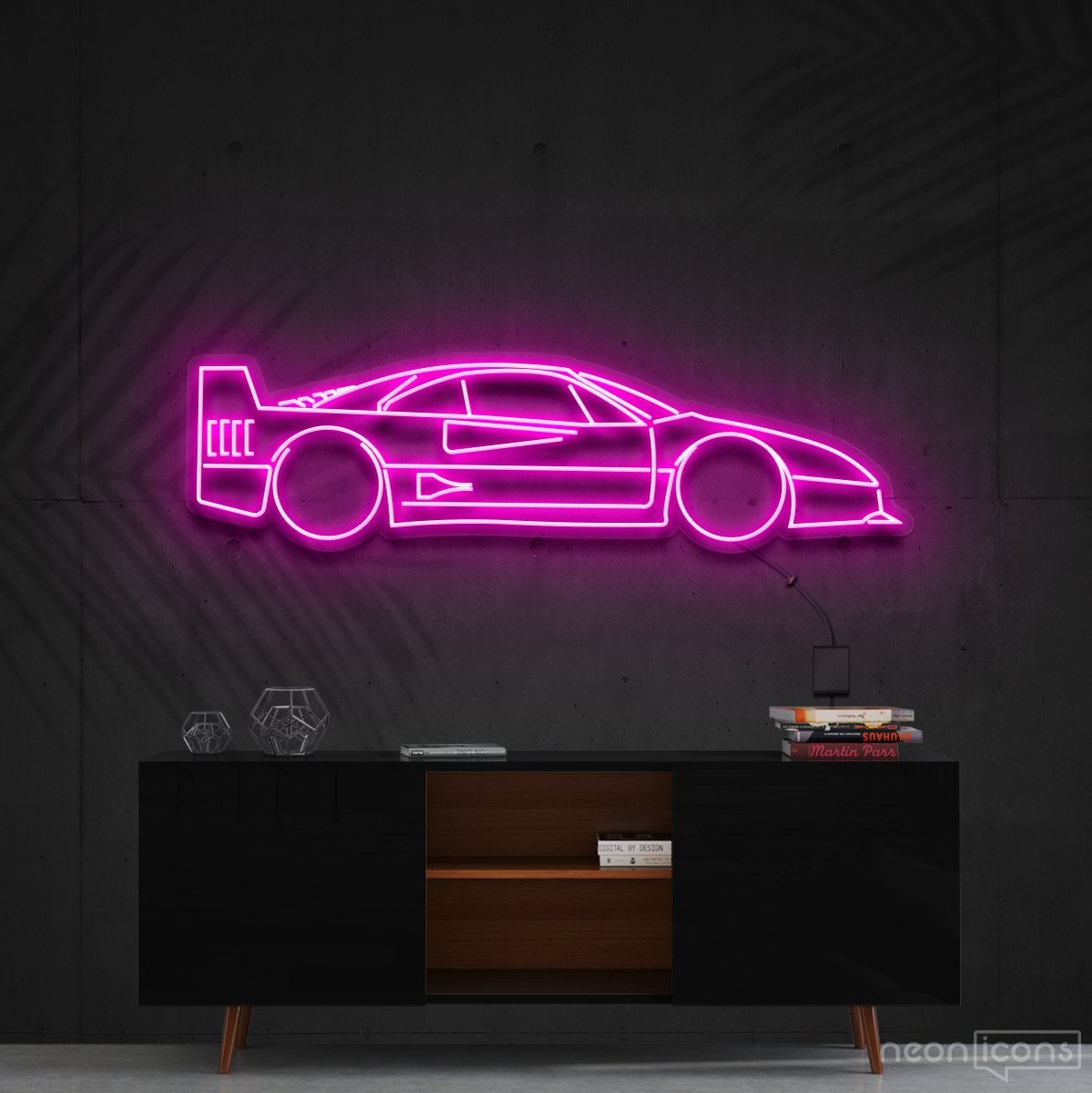 "Ferrari F40" Neon Sign 90cm (3ft) / Pink / Cut to Shape by Neon Icons