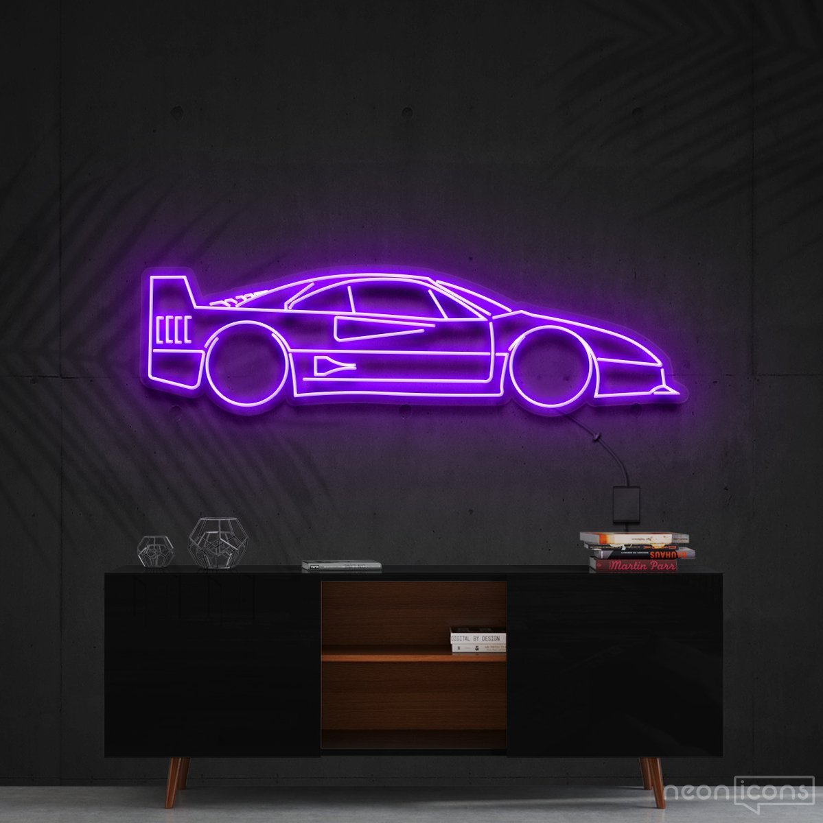 "Ferrari F40" Neon Sign 90cm (3ft) / Purple / Cut to Shape by Neon Icons