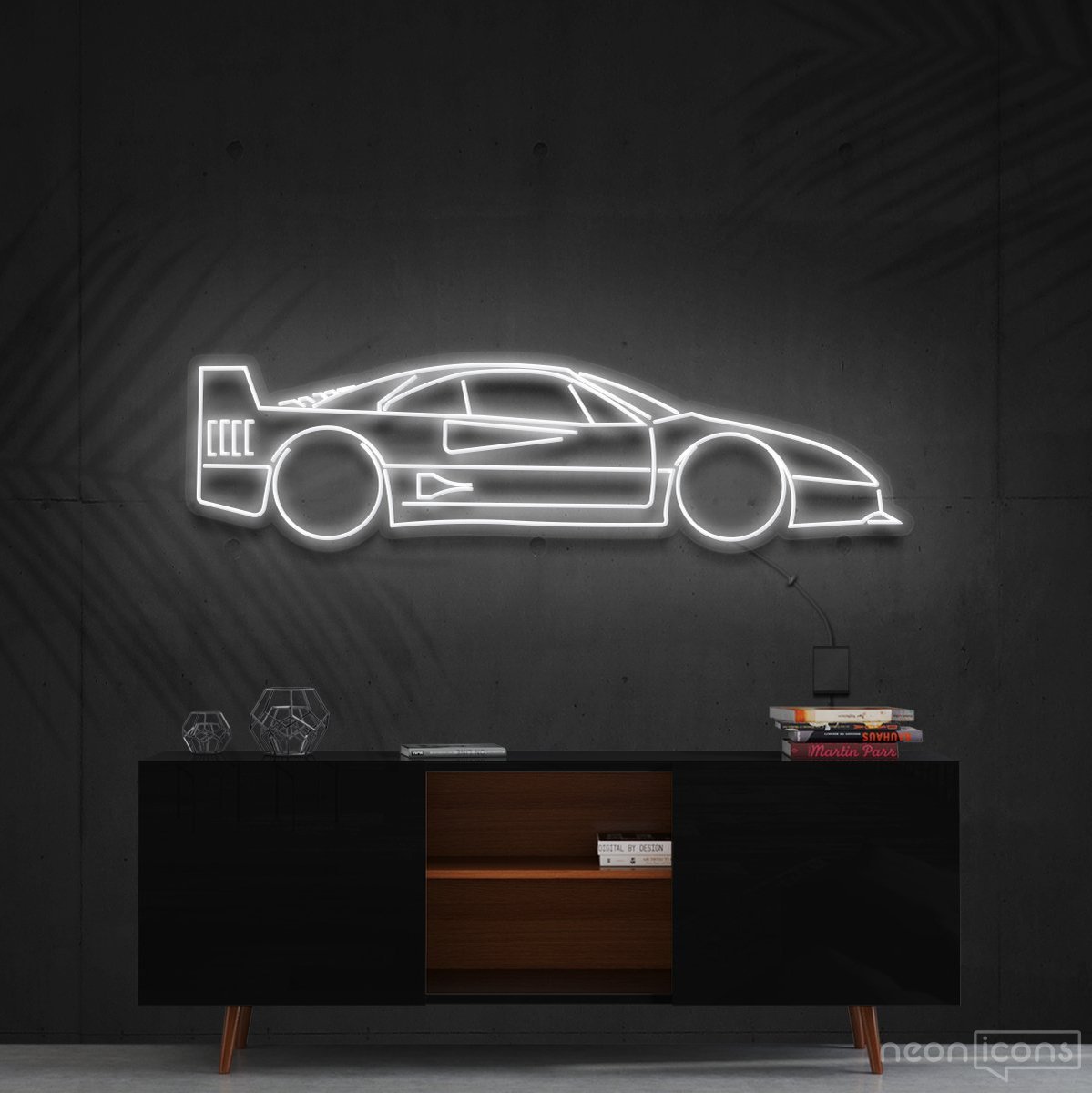 "Ferrari F40" Neon Sign 90cm (3ft) / White / Cut to Shape by Neon Icons