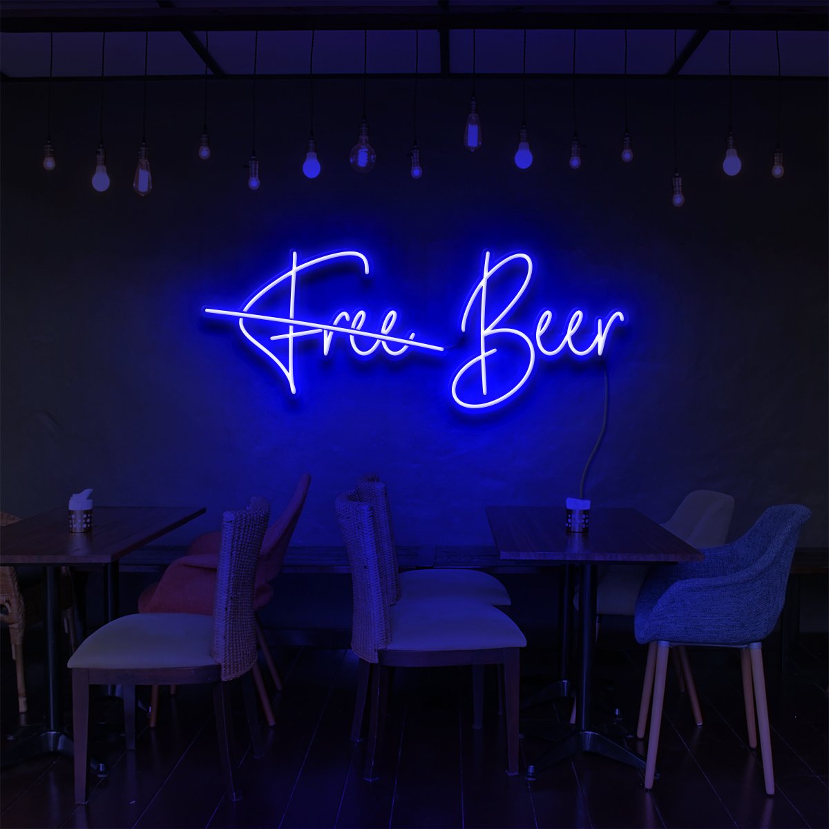 "Free Beer" Neon Sign for Bars & Restaurants 60cm (2ft) / Blue / LED Neon by Neon Icons
