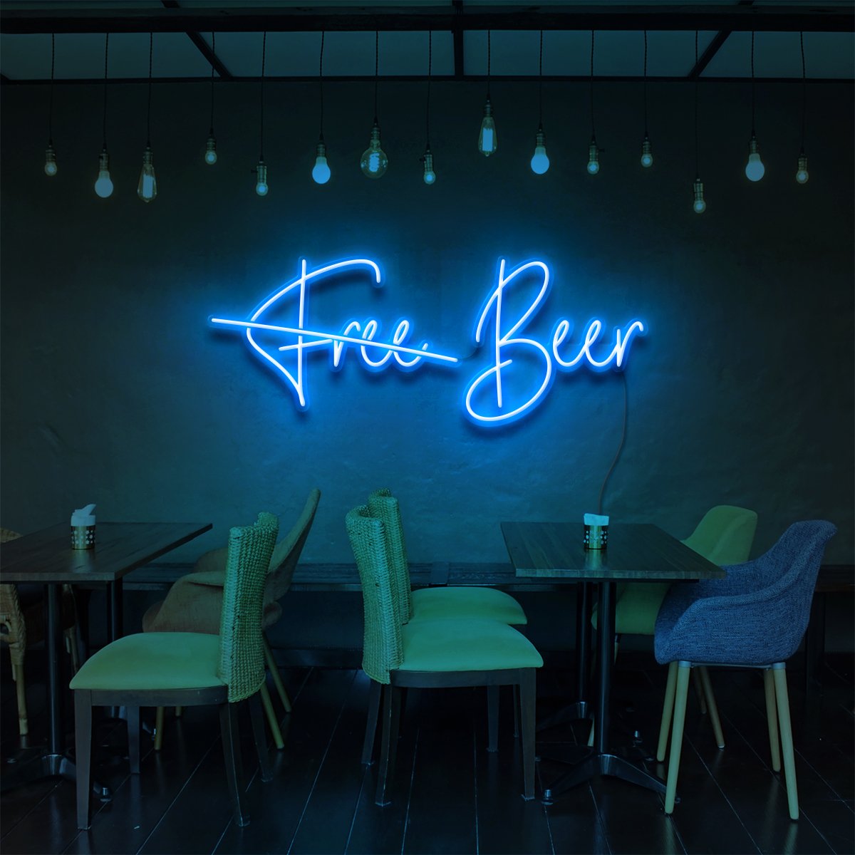 "Free Beer" Neon Sign for Bars & Restaurants 60cm (2ft) / Ice Blue / LED Neon by Neon Icons