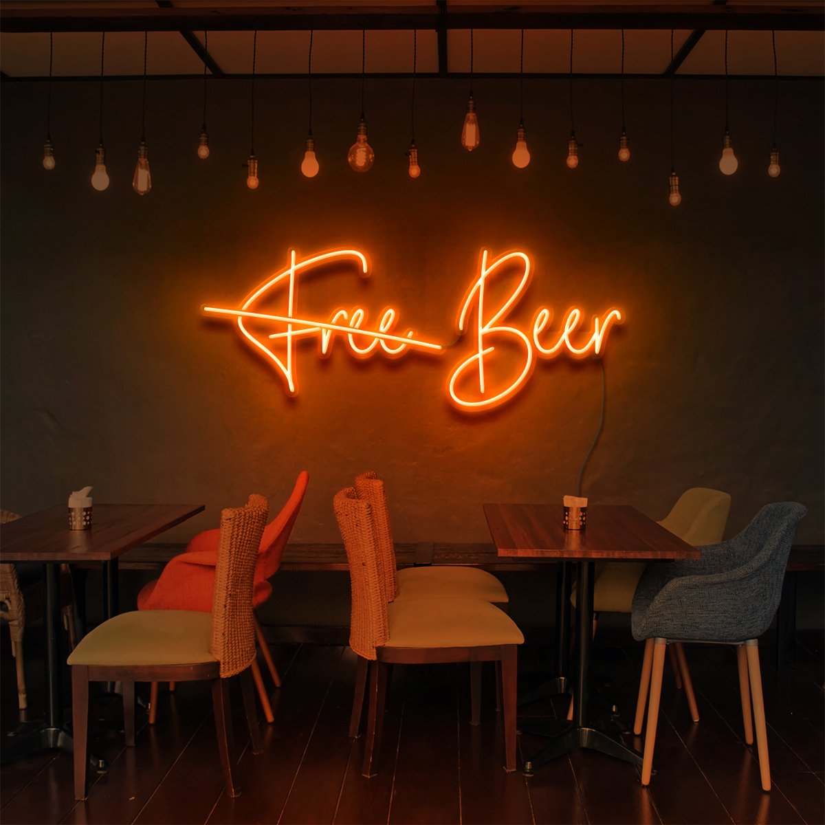 "Free Beer" Neon Sign for Bars & Restaurants 60cm (2ft) / Orange / LED Neon by Neon Icons