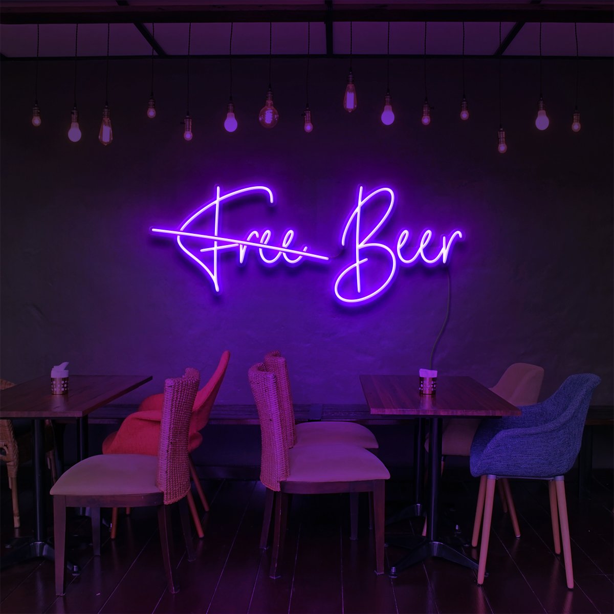 "Free Beer" Neon Sign for Bars & Restaurants 60cm (2ft) / Purple / LED Neon by Neon Icons
