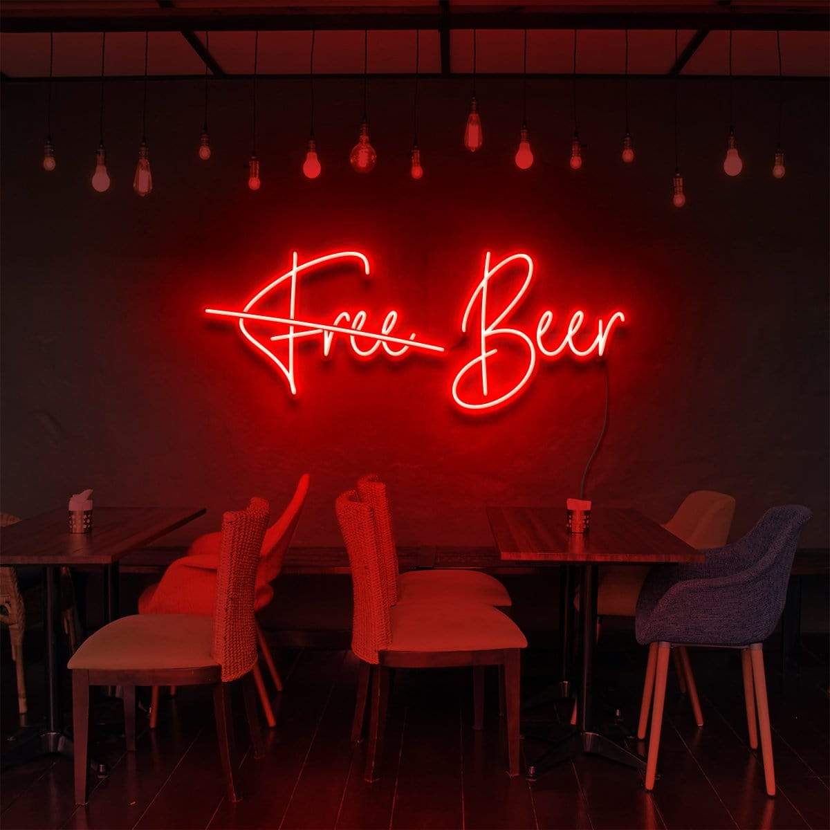 "Free Beer" Neon Sign for Bars & Restaurants 60cm (2ft) / Red / LED Neon by Neon Icons
