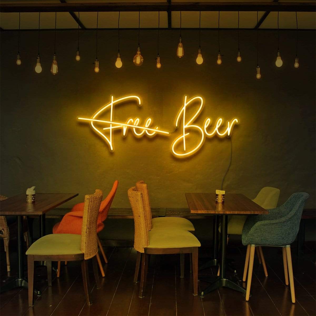 "Free Beer" Neon Sign for Bars & Restaurants 60cm (2ft) / Yellow / LED Neon by Neon Icons